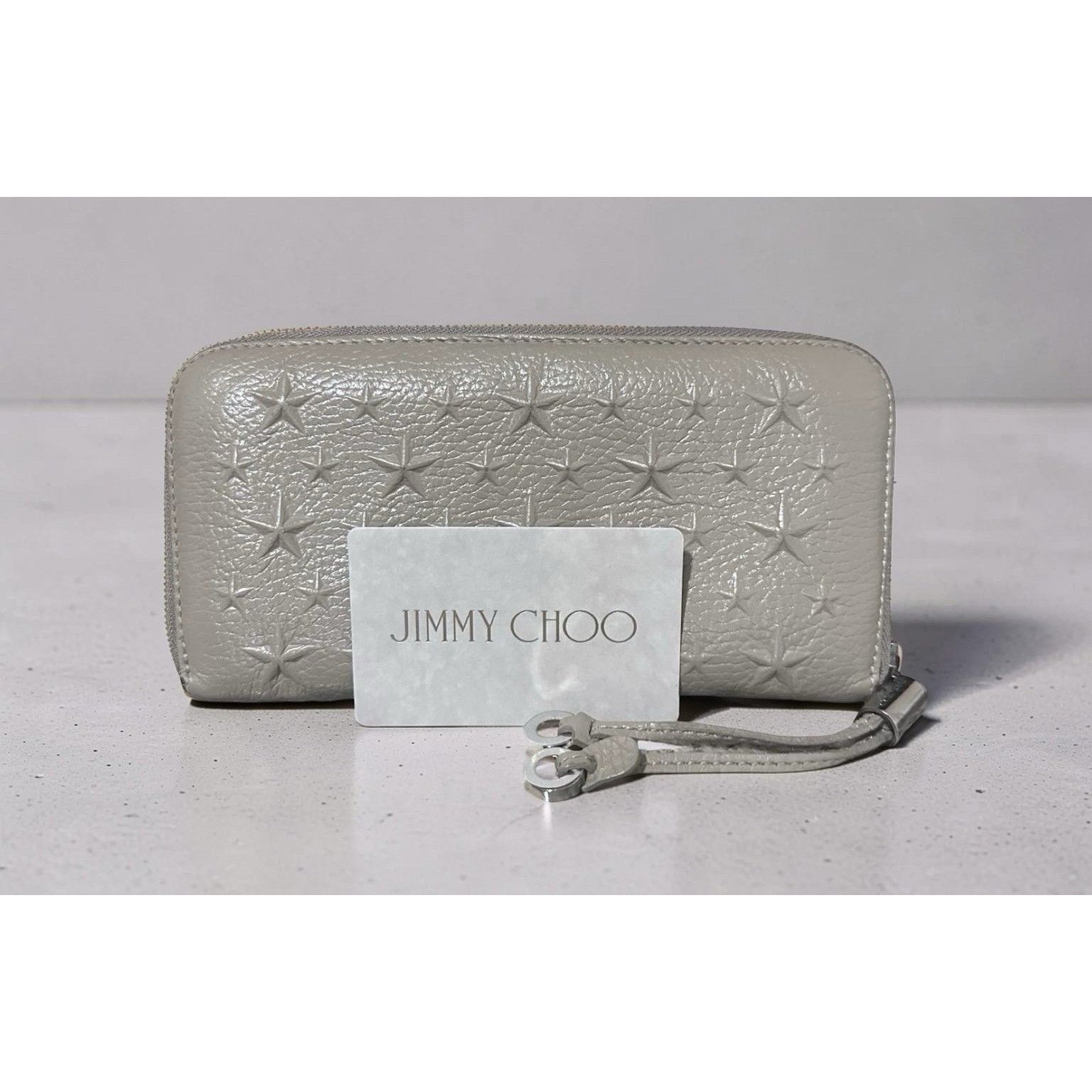 Jimmy Choo Filipa Round-Zip Moonstone Embossed Stars Calfskin Wallet